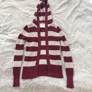 Aeropostale Original Burgundy and Cream Knit Hooded Cardigan